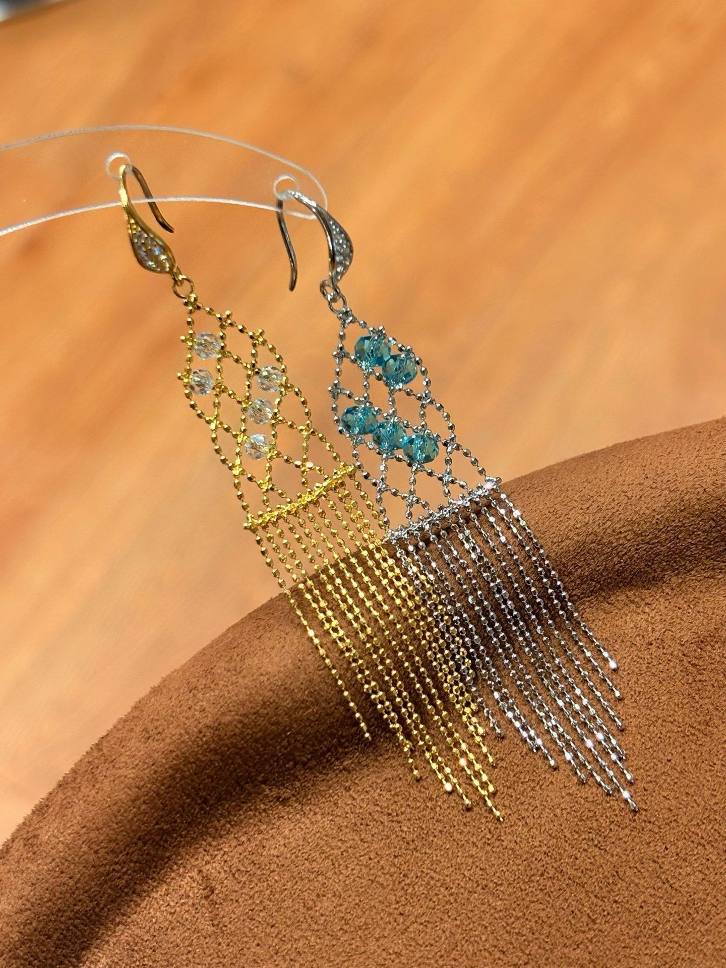 Italian Lace Crystal Tassel Earrings - Chandelier Drop Earrings - floysun