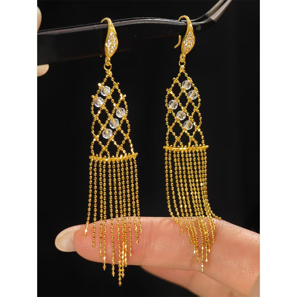 Italian Lace Crystal Tassel Earrings - Chandelier Drop Earrings - floysun