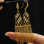 Italian Lace Crystal Tassel Earrings - Chandelier Drop Earrings - floysun