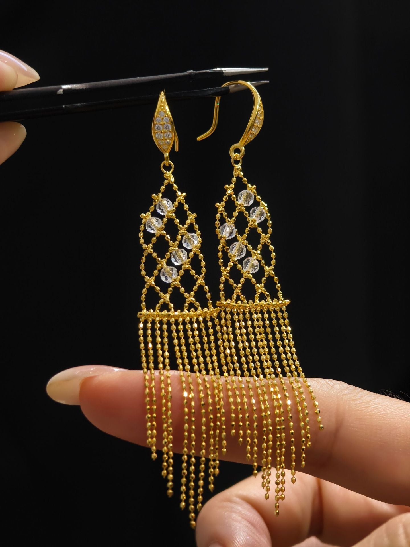 Italian Lace Crystal Tassel Earrings - Chandelier Drop Earrings - floysun