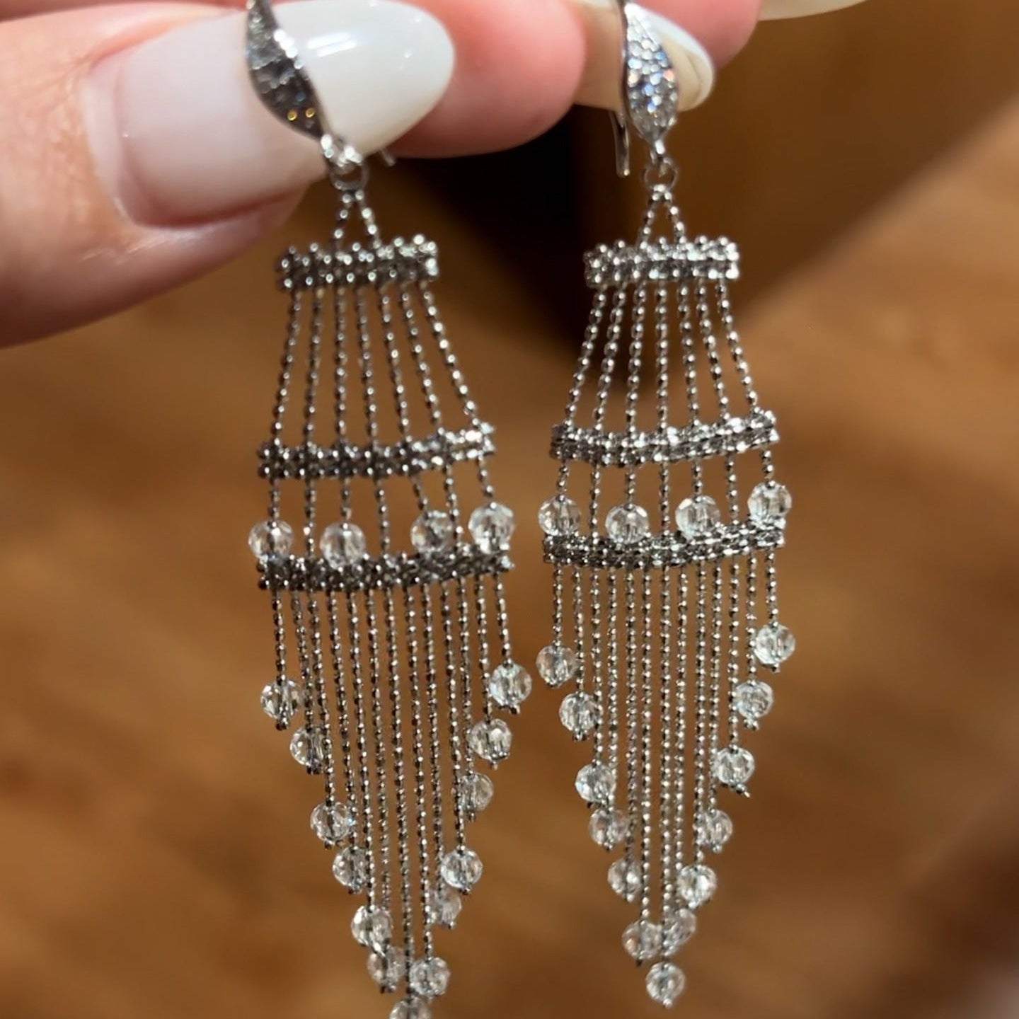 Italian Lace Crystal Tassel Earrings - Handcrafted S925 Sterling Silver Baroque Chandelier Earrings - floysun