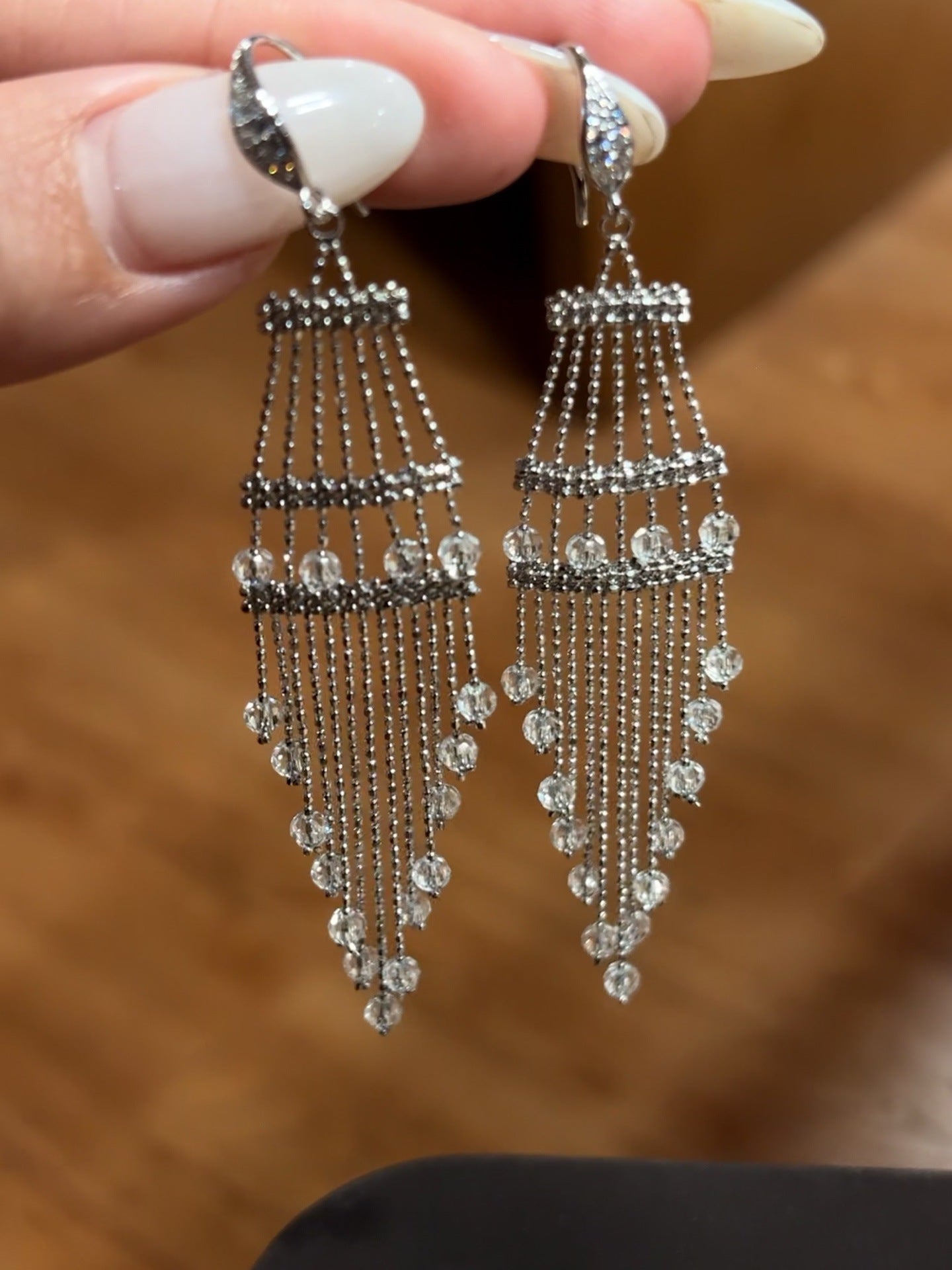 Italian Lace Crystal Tassel Earrings - Handcrafted S925 Sterling Silver Baroque Chandelier Earrings - floysun