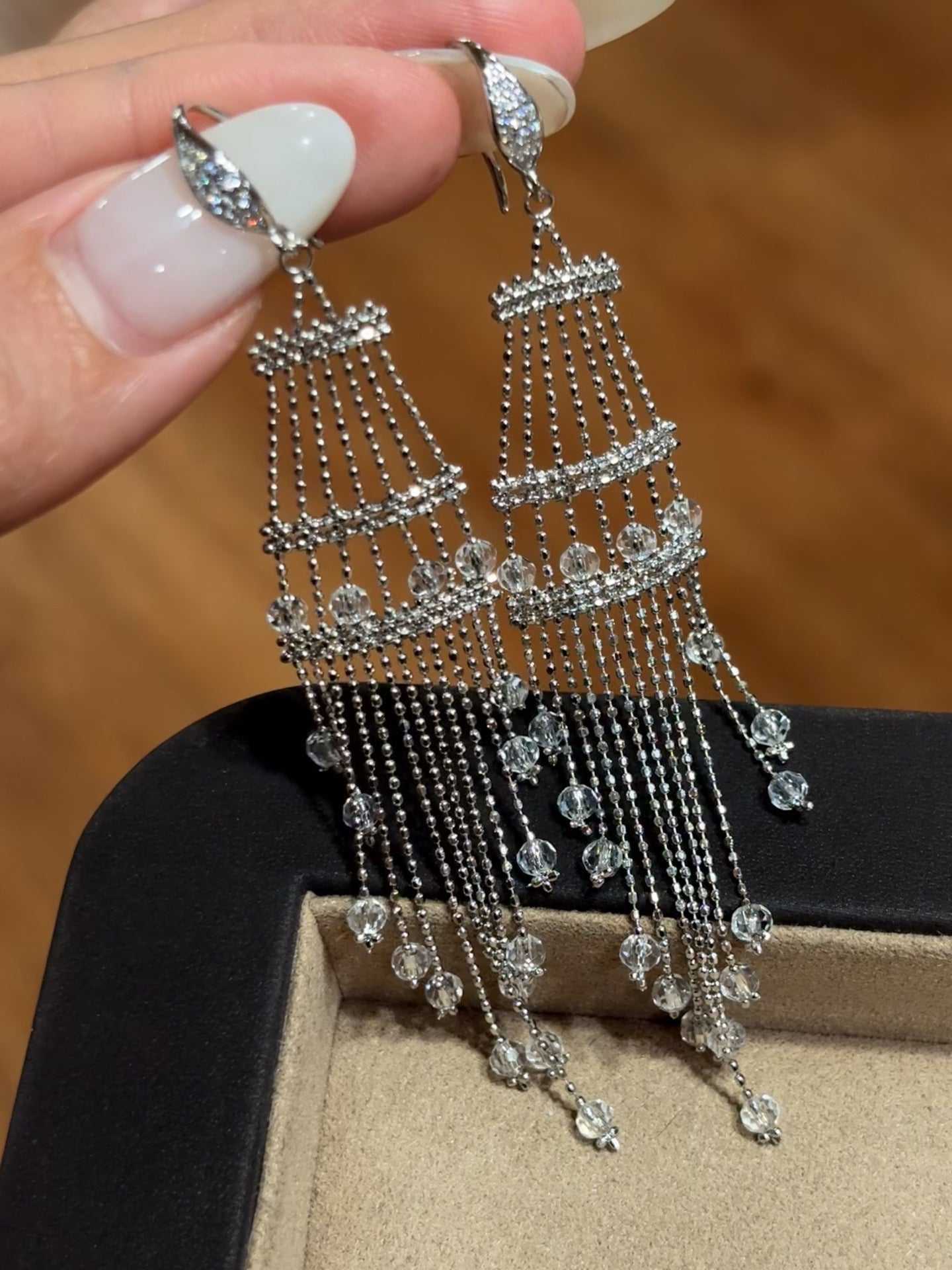 Italian Lace Crystal Tassel Earrings - Handcrafted S925 Sterling Silver Baroque Chandelier Earrings - floysun