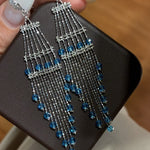 Italian Lace Crystal Tassel Earrings - Handcrafted S925 Sterling Silver Baroque Chandelier Earrings - floysun