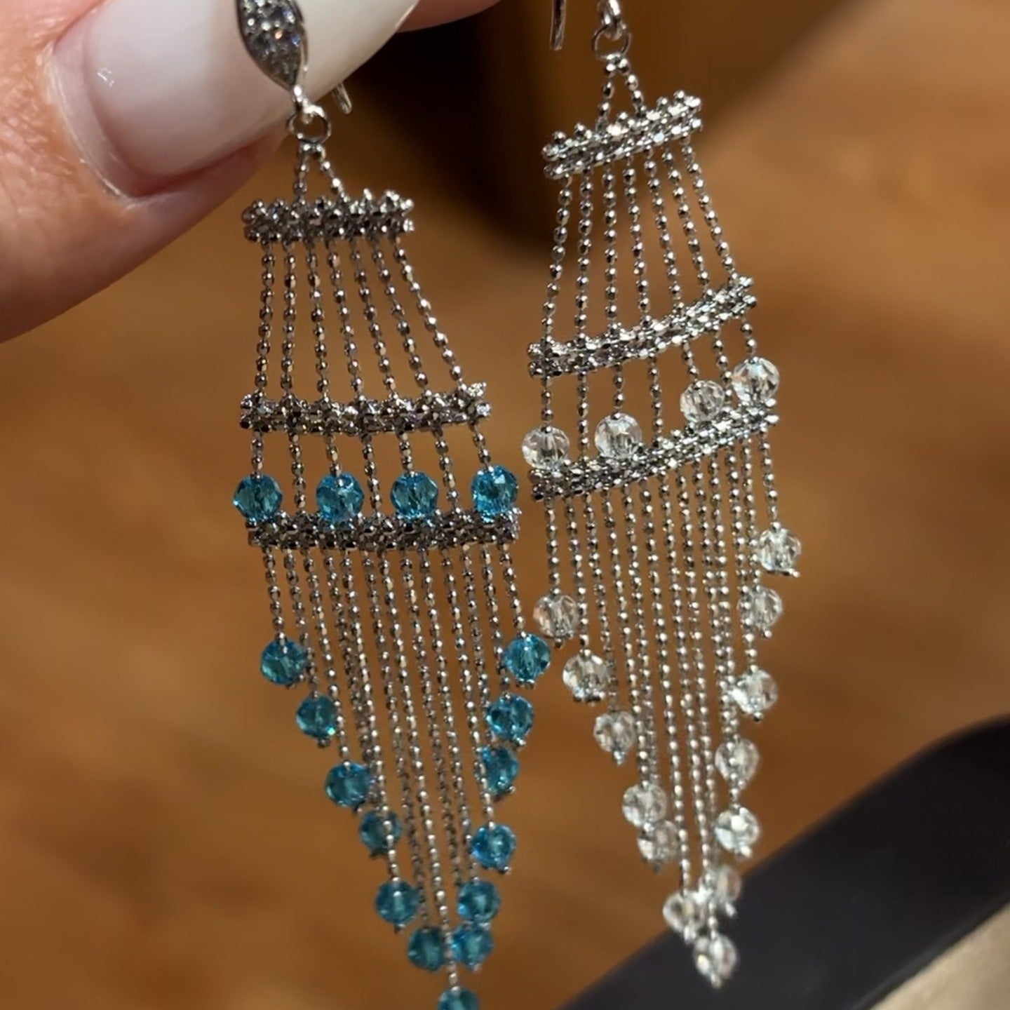 Italian Lace Crystal Tassel Earrings - Handcrafted S925 Sterling Silver Baroque Chandelier Earrings - floysun