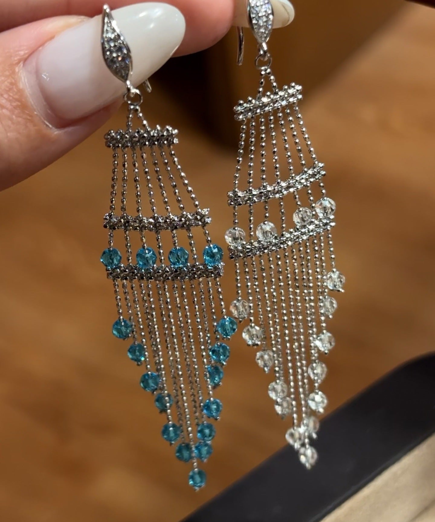 Italian Lace Crystal Tassel Earrings - Handcrafted S925 Sterling Silver Baroque Chandelier Earrings - floysun