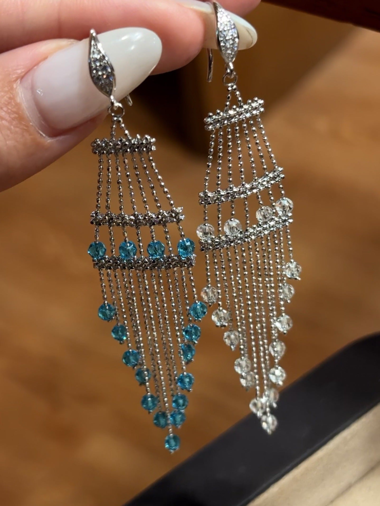 Italian Lace Crystal Tassel Earrings - Handcrafted S925 Sterling Silver Baroque Chandelier Earrings - floysun