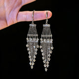 Italian Lace Crystal Tassel Earrings - Handcrafted S925 Sterling Silver Baroque Chandelier Earrings - floysun
