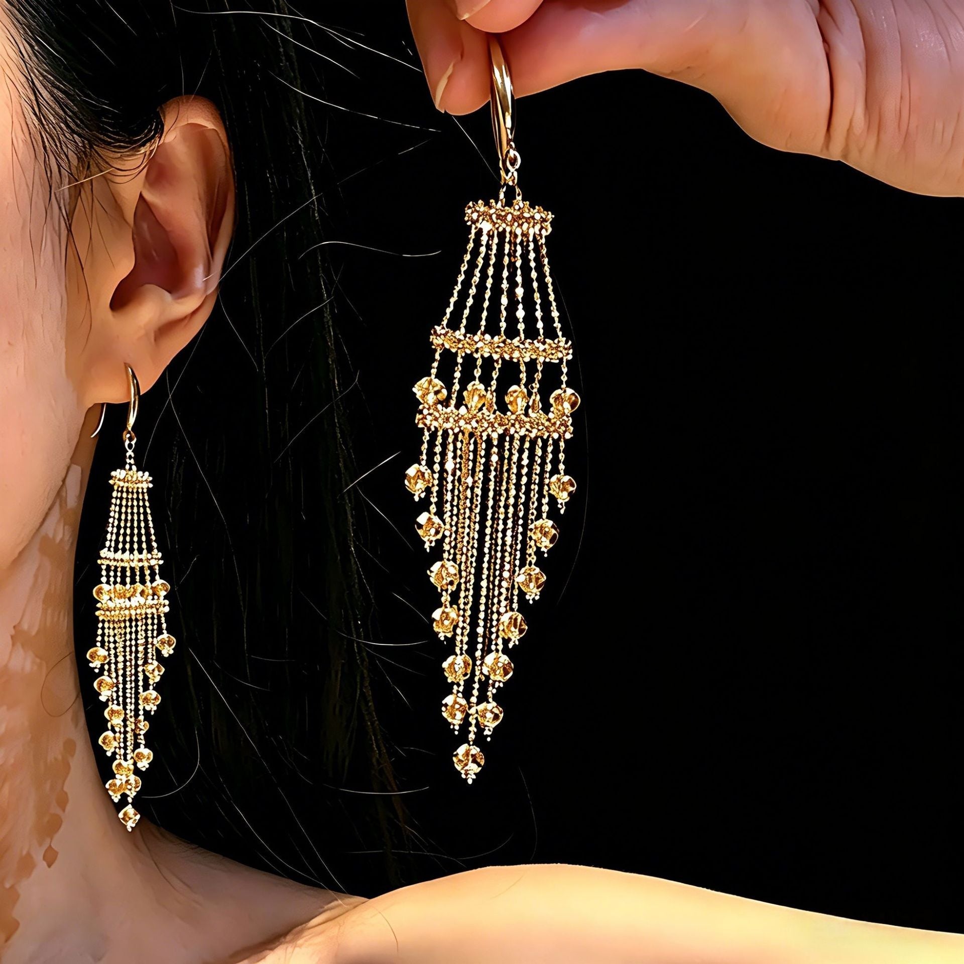 Italian Lace Crystal Tassel Earrings - Handcrafted S925 Sterling Silver Baroque Chandelier Earrings - floysun