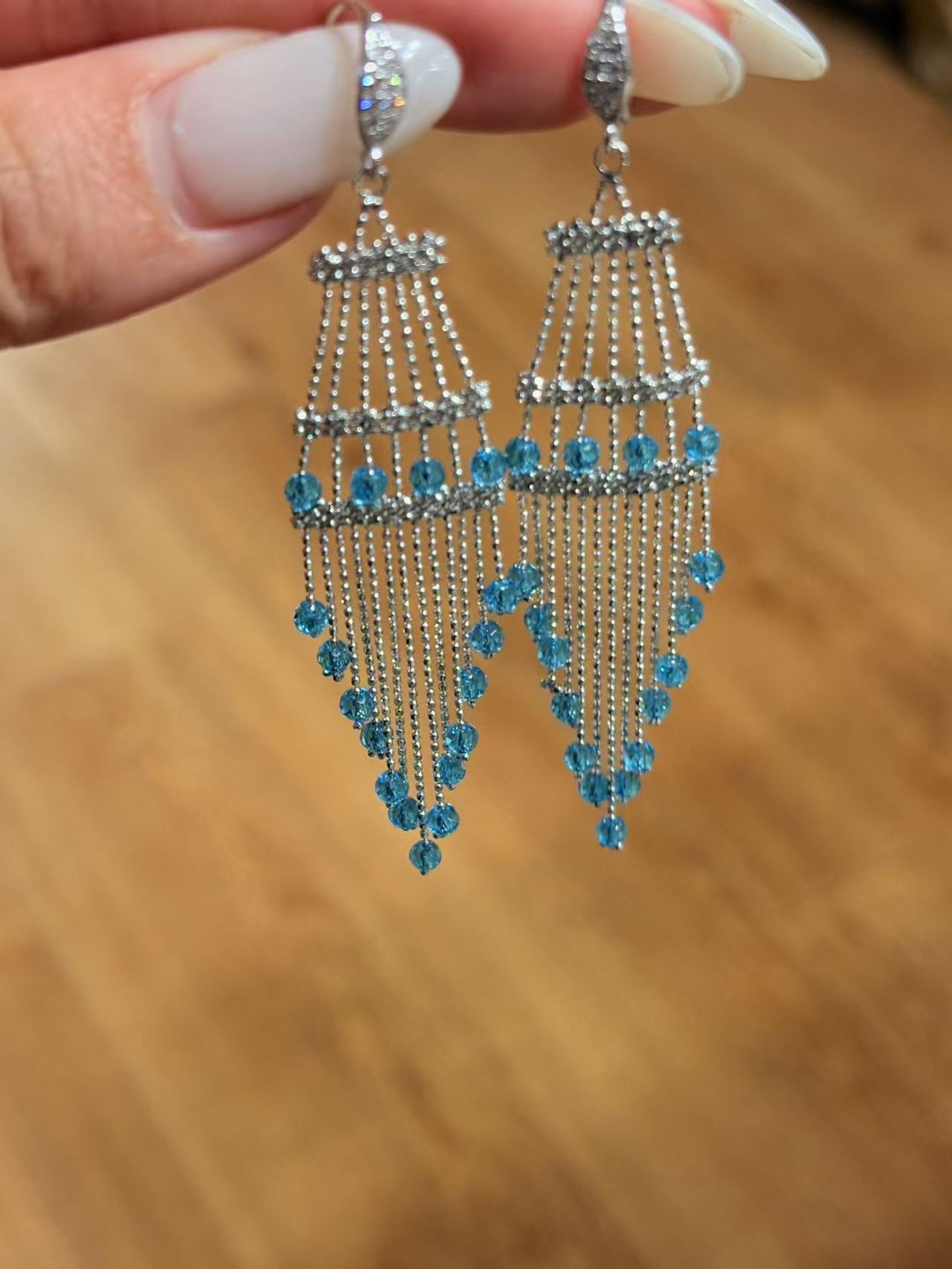 Italian Lace Crystal Tassel Earrings - Handcrafted S925 Sterling Silver Baroque Chandelier Earrings - floysun