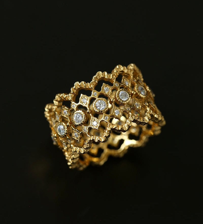 Italian Lace - Inspired 925 Silver Wide Band Ring - Gold - floysun