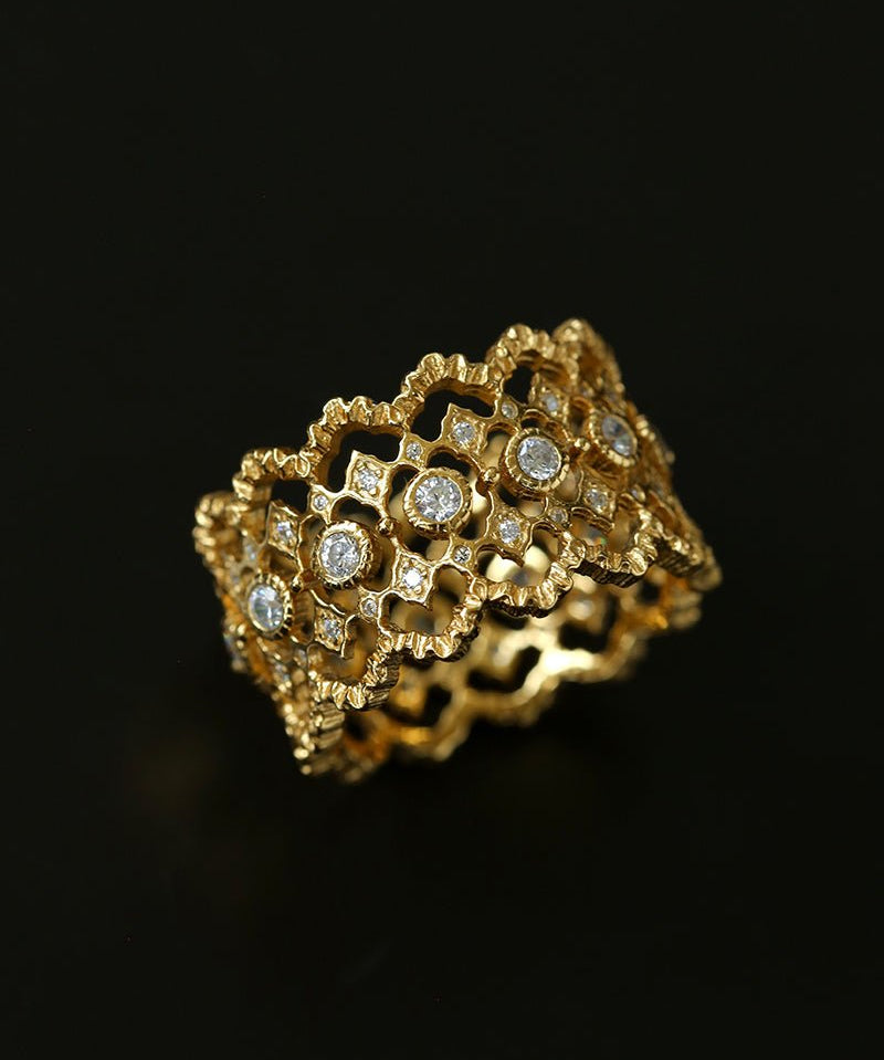 Italian Lace - Inspired 925 Silver Wide Band Ring - Gold - floysun