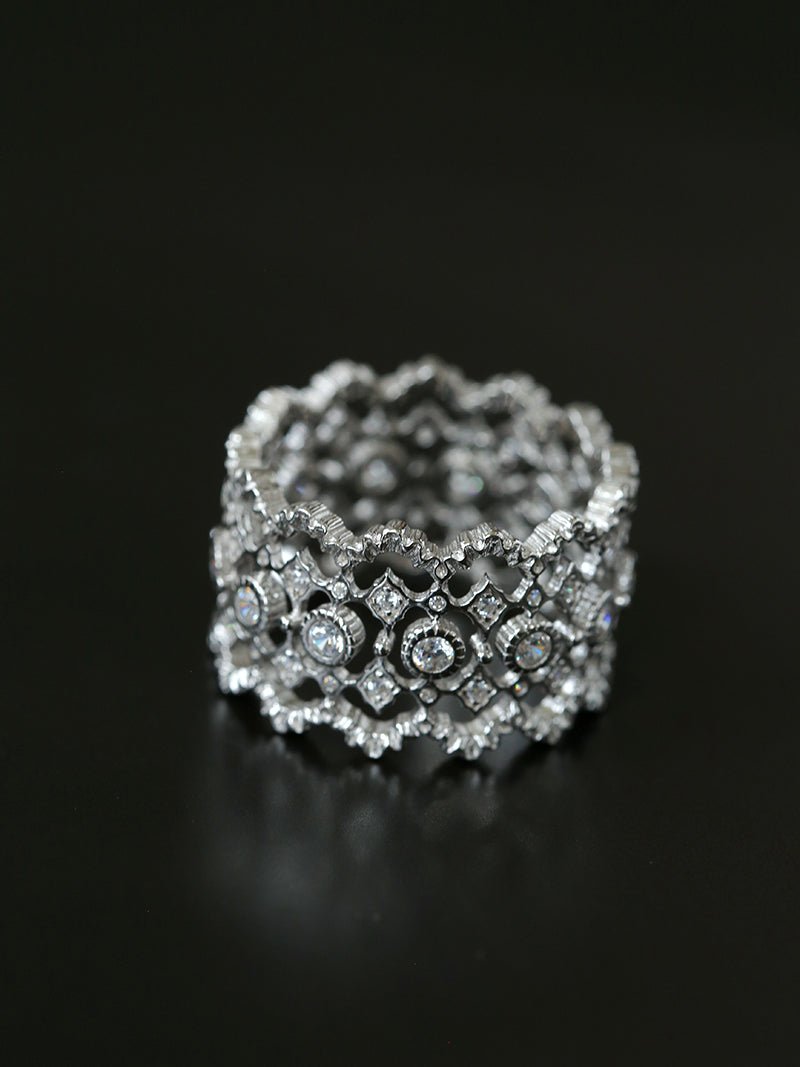 Italian Lace - Inspired 925 Silver Wide Band Ring - Silver - floysun
