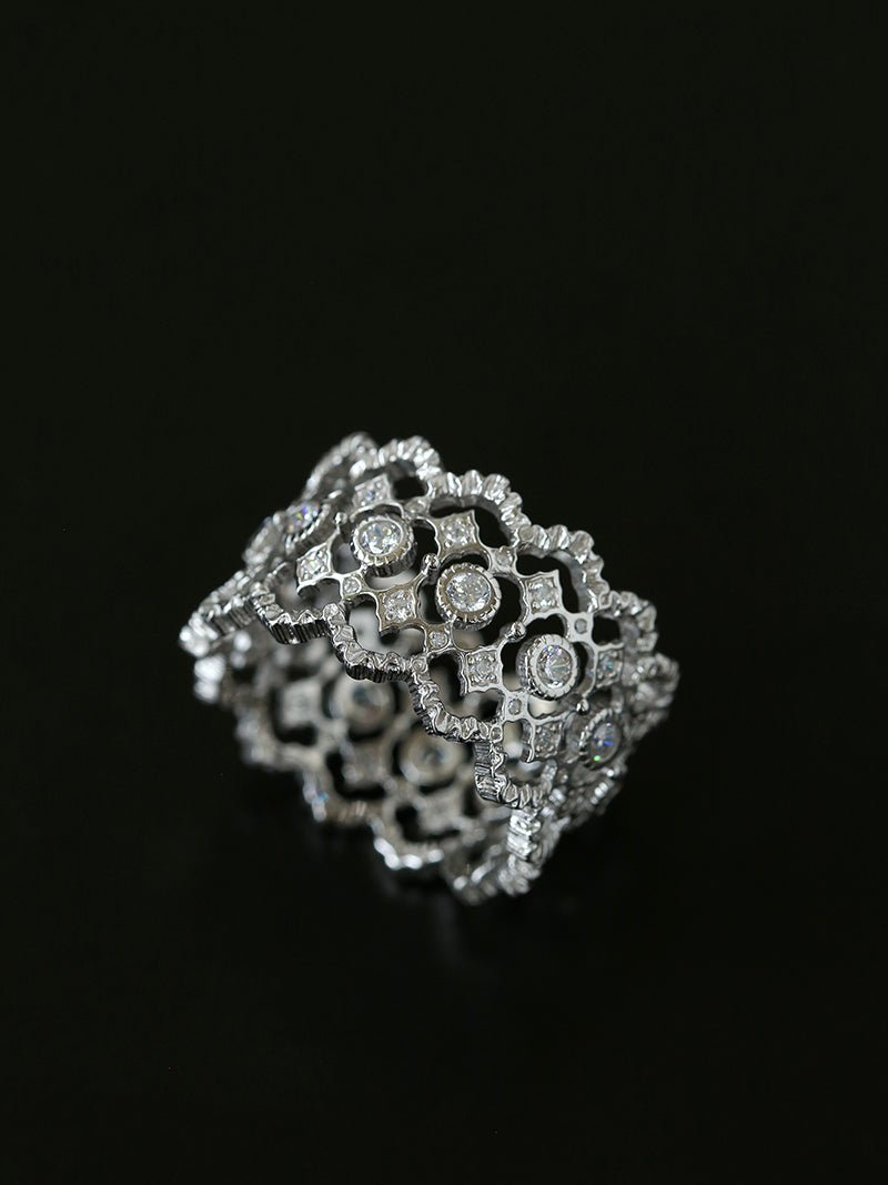 Italian Lace - Inspired 925 Silver Wide Band Ring - Silver - floysun