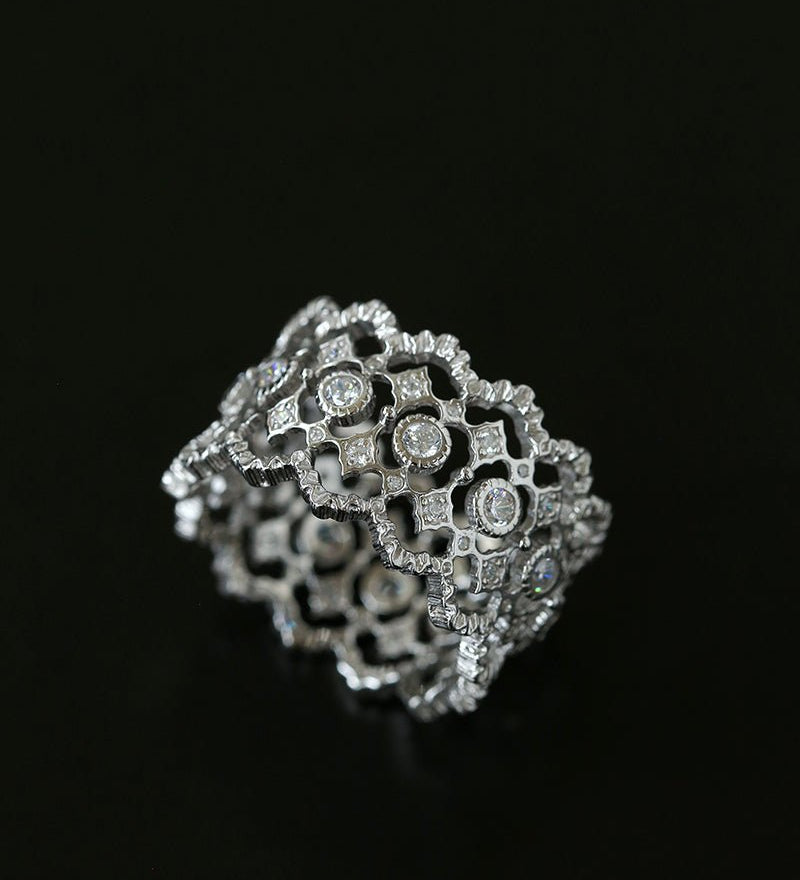 Italian Lace - Inspired 925 Silver Wide Band Ring - Silver - floysun