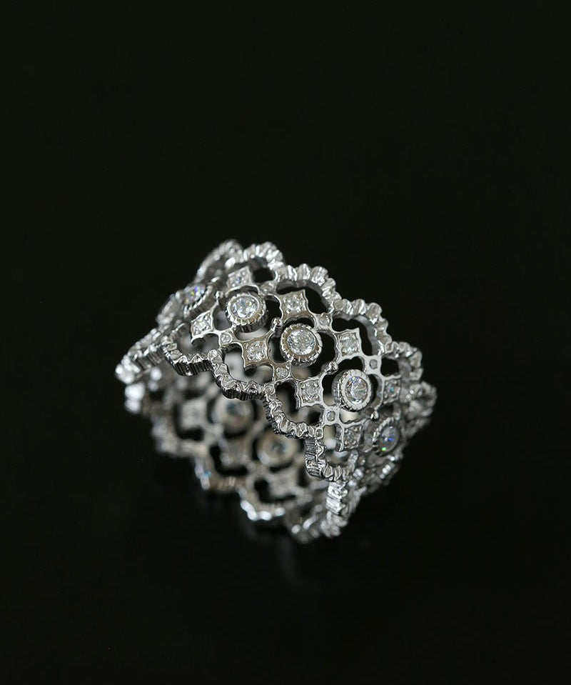 Italian Lace - Inspired 925 Silver Wide Band Ring - Silver - floysun