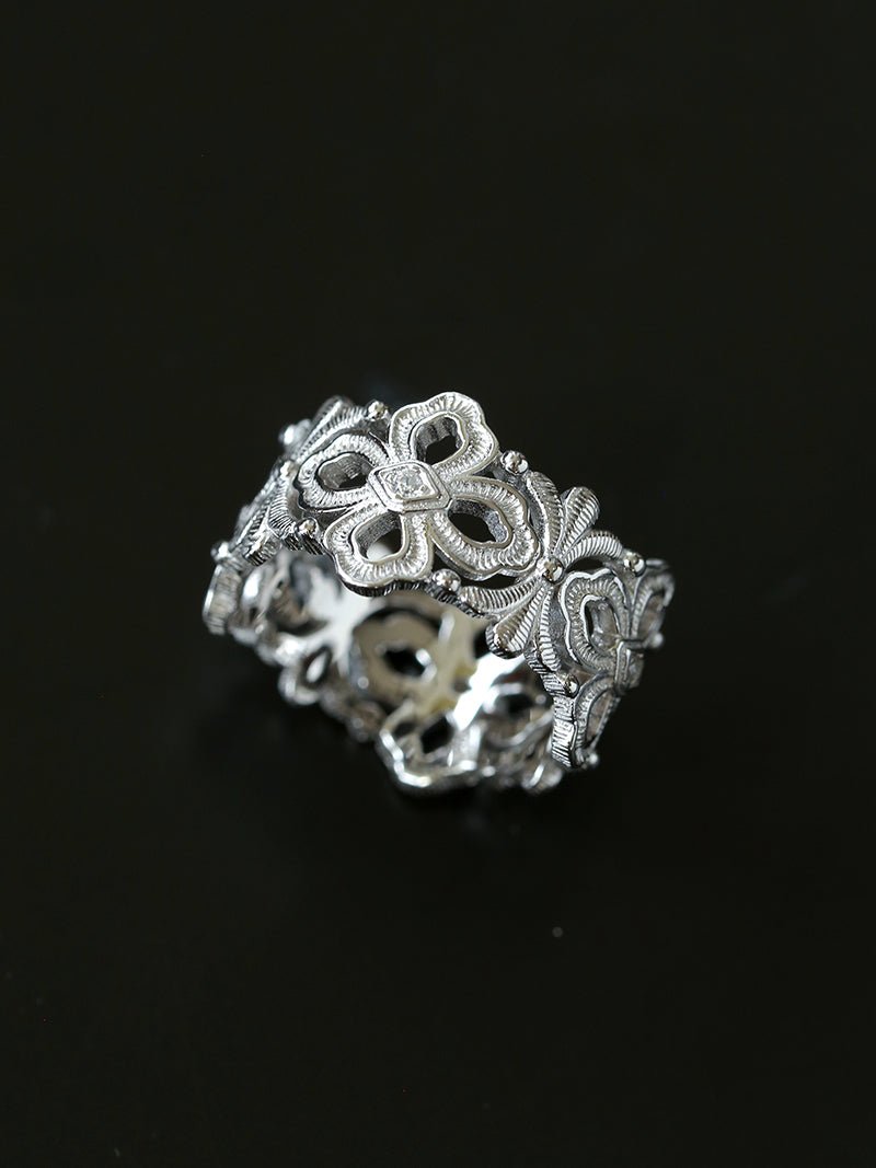 Italian Lace - Inspired Hollow Flower Band Ring - Silver - floysun