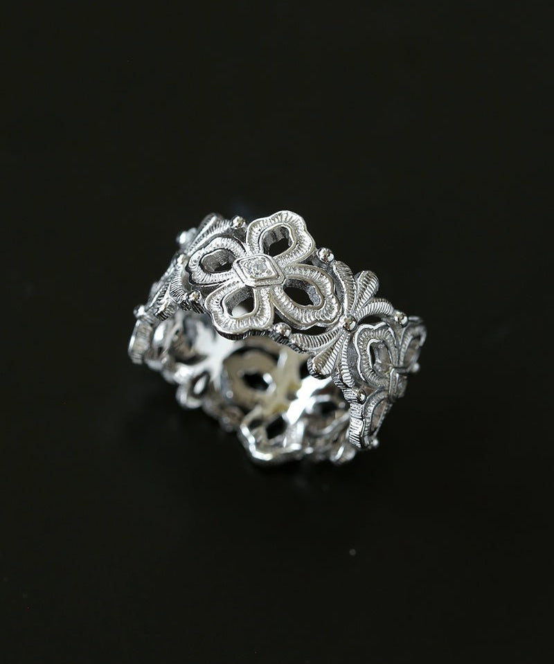 Italian Lace - Inspired Hollow Flower Band Ring - Silver - floysun