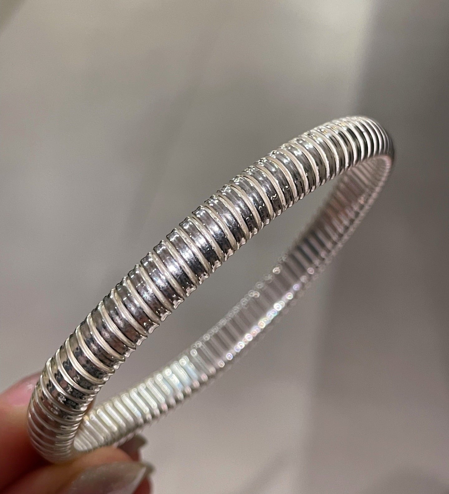 Italian Ribbed Flex Bangle - Silver - floysun