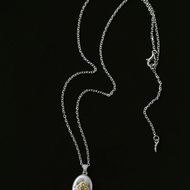 Italian Style Brushed Oval Star Necklace - floysun