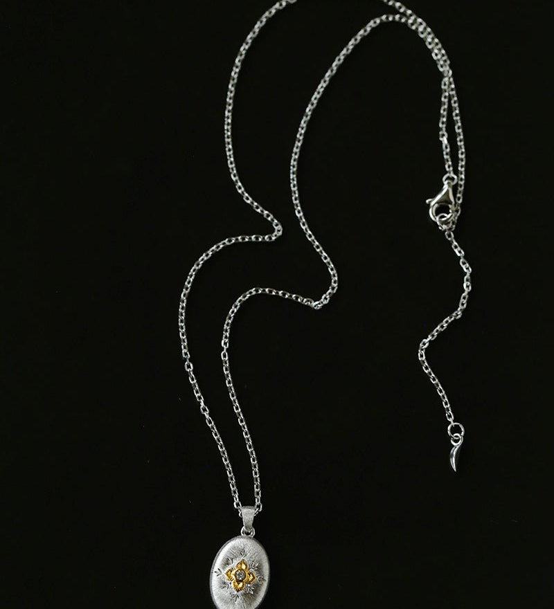 Italian Style Brushed Oval Star Necklace - floysun