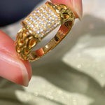 Italian Vintage Braided Ring Full Pavé Twisted Rope Design - floysun