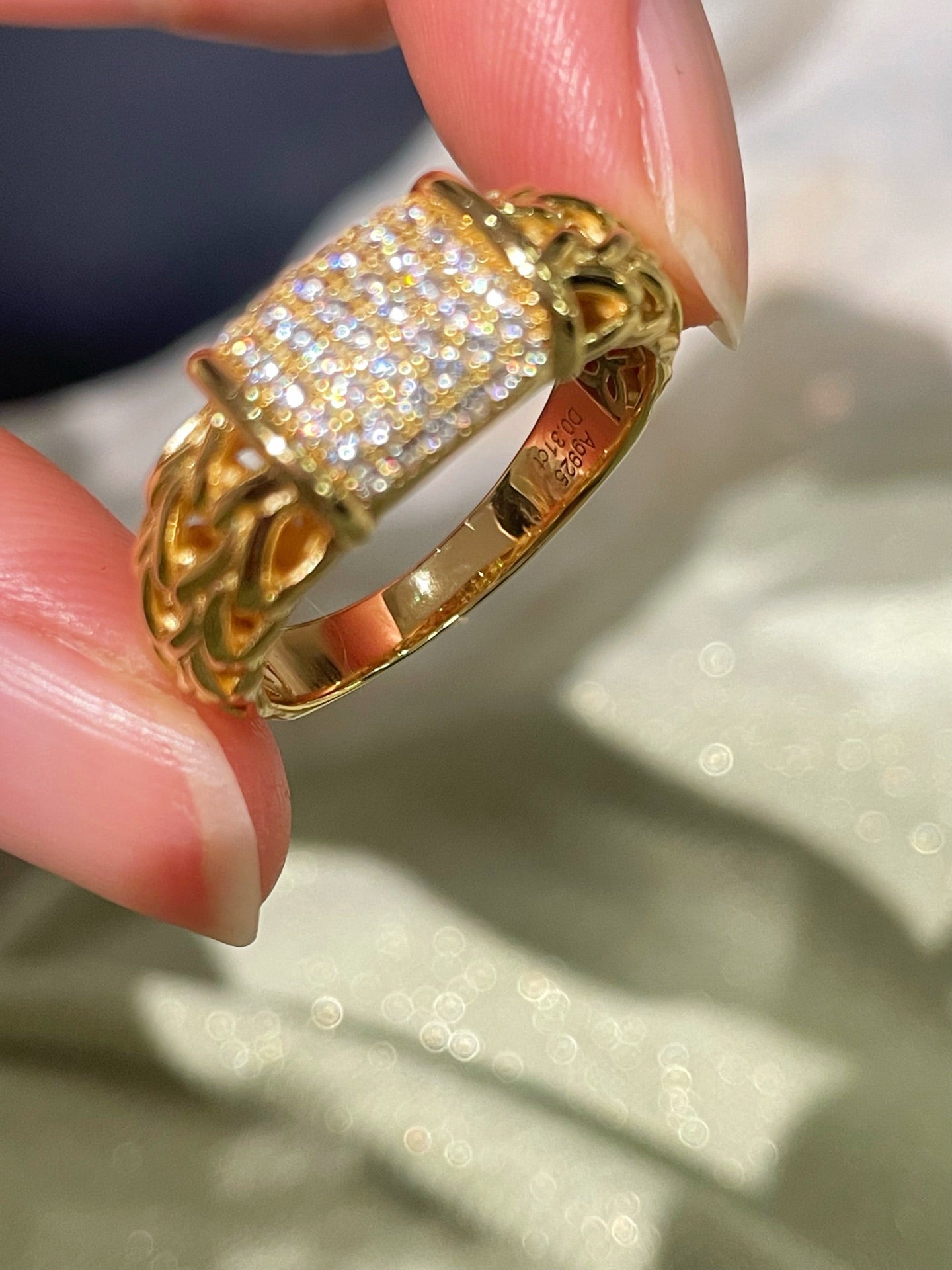 Italian Vintage Braided Ring Full Pavé Twisted Rope Design - floysun