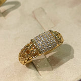 Italian Vintage Braided Ring Full Pavé Twisted Rope Design - floysun