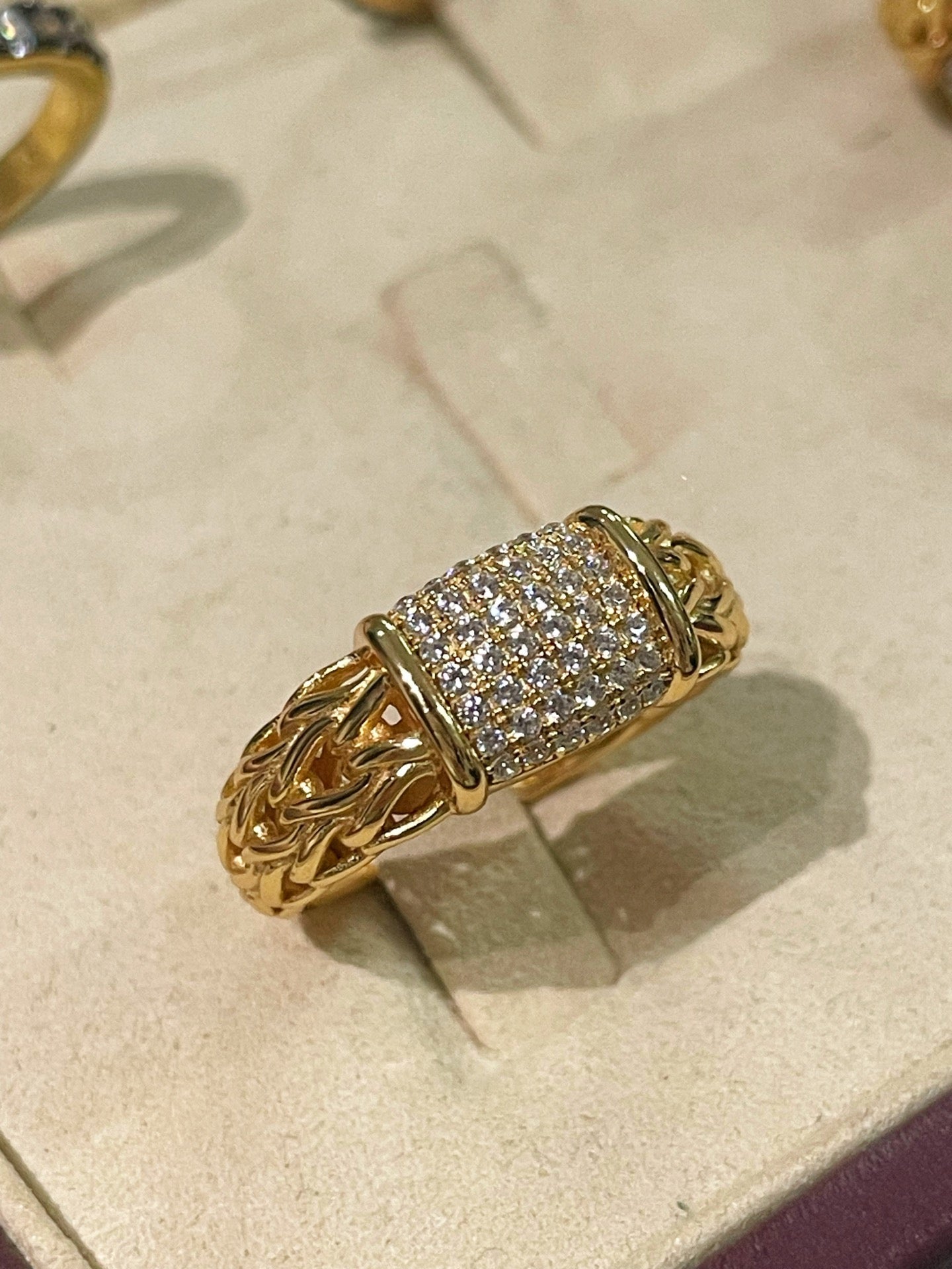 Italian Vintage Braided Ring Full Pavé Twisted Rope Design - floysun