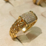 Italian Vintage Braided Ring Full Pavé Twisted Rope Design - floysun