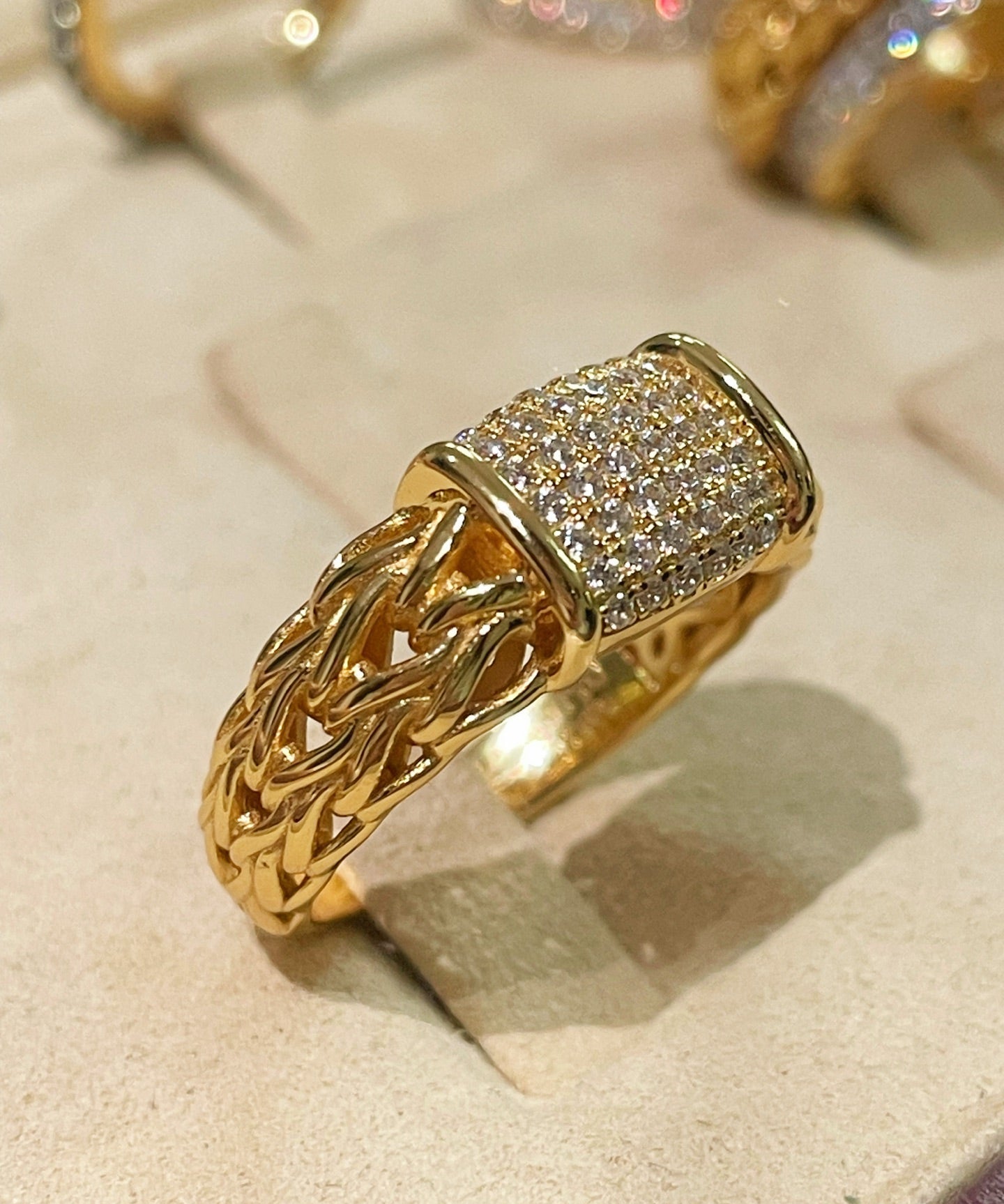 Italian Vintage Braided Ring Full Pavé Twisted Rope Design - floysun