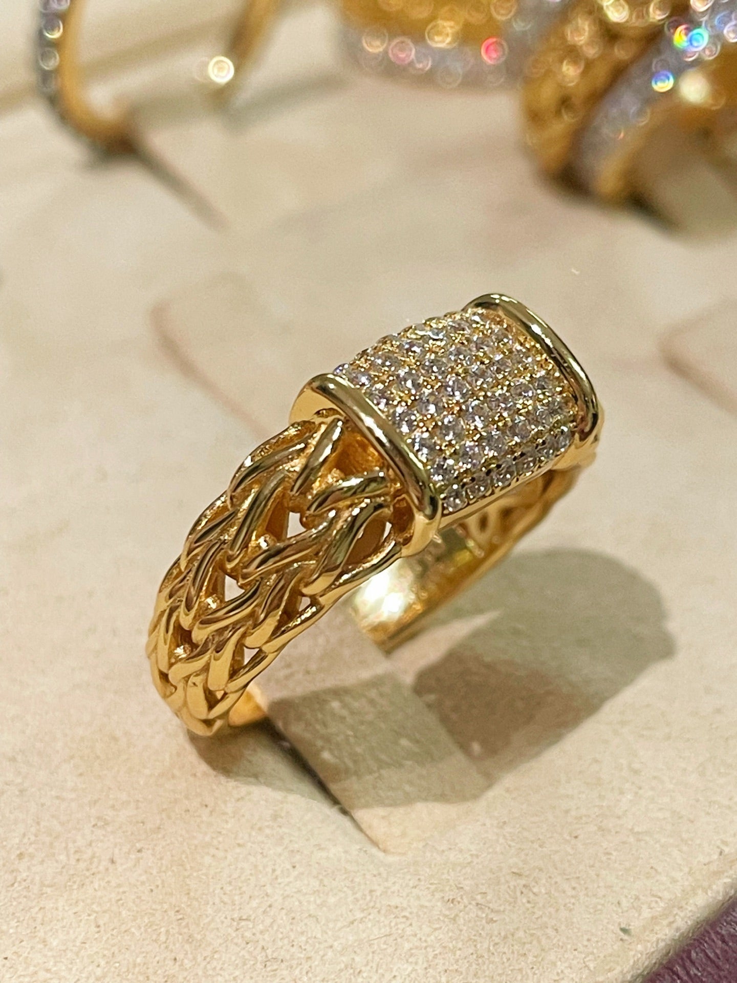 Italian Vintage Braided Ring Full Pavé Twisted Rope Design - floysun