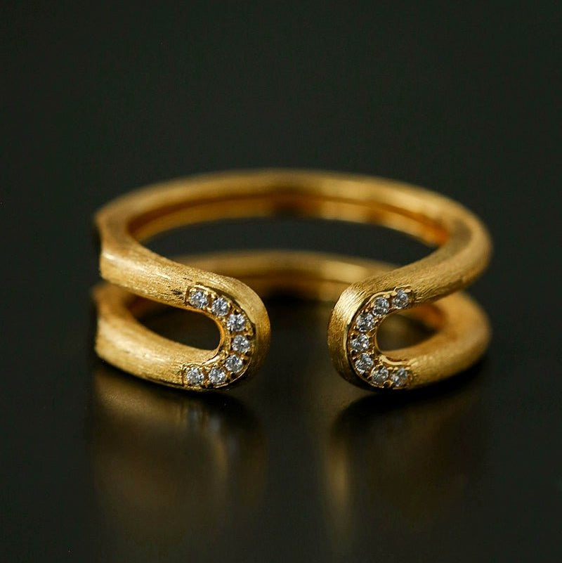 Italian Vintage Brushed Gold Open Ring - floysun
