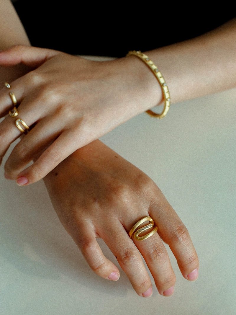 Italian Vintage Brushed Gold Open Ring - floysun