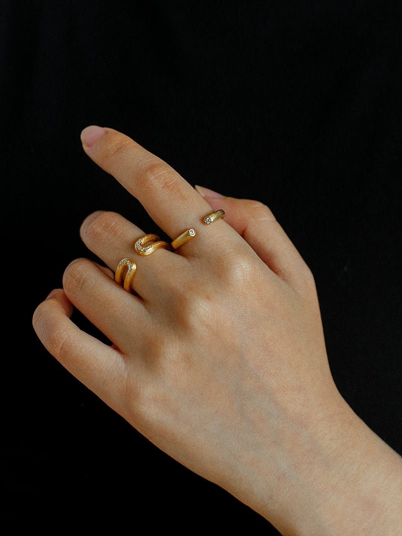 Italian Vintage Brushed Gold Open Ring - floysun