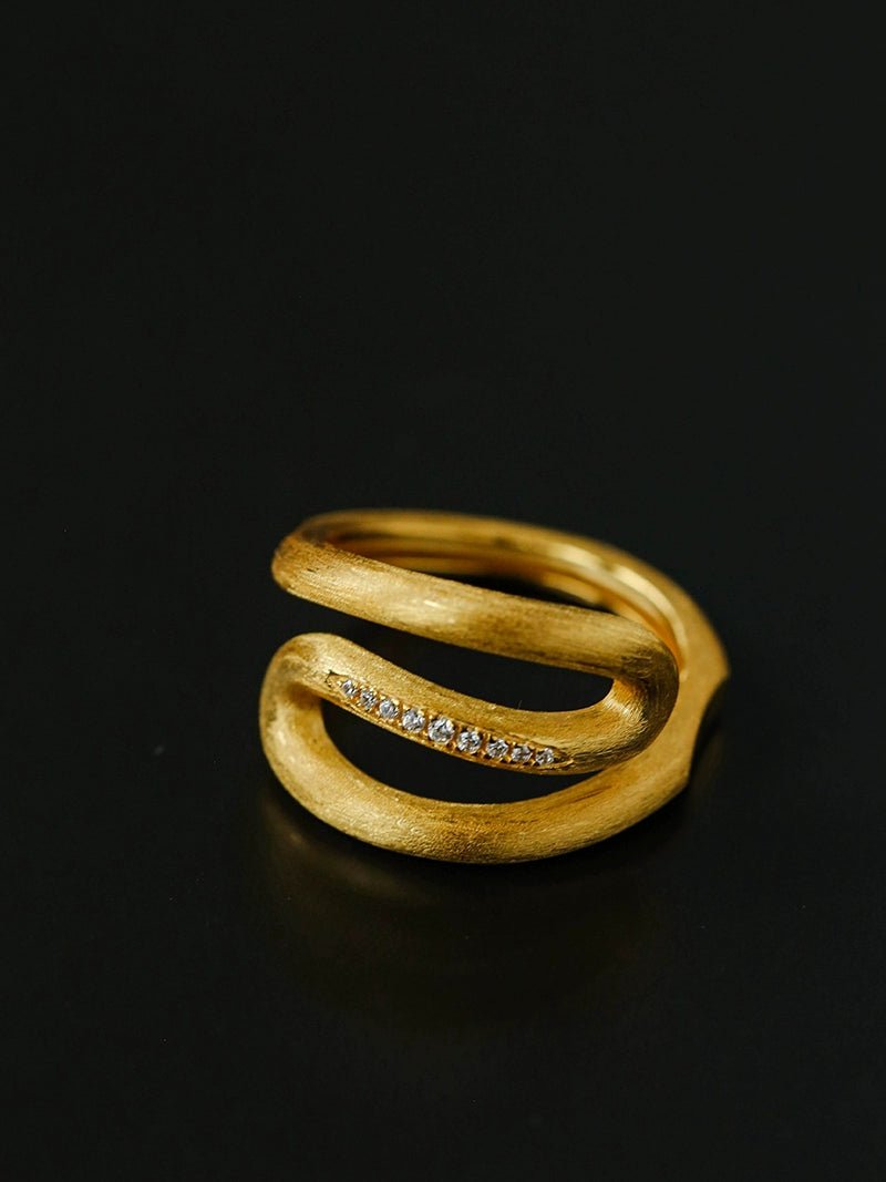 Italian Vintage Brushed Gold Open Ring - floysun