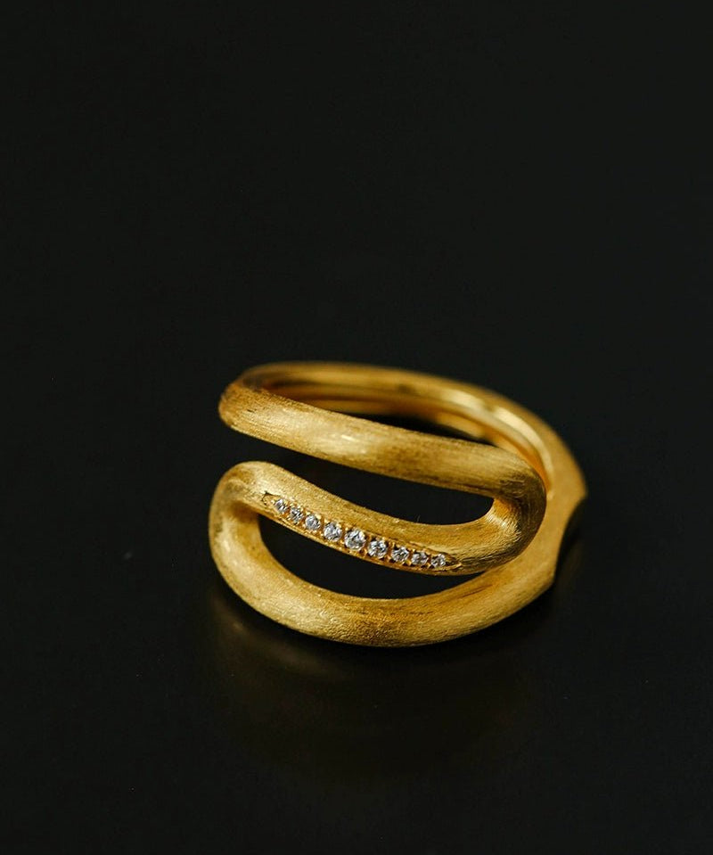 Italian Vintage Brushed Gold Open Ring - floysun