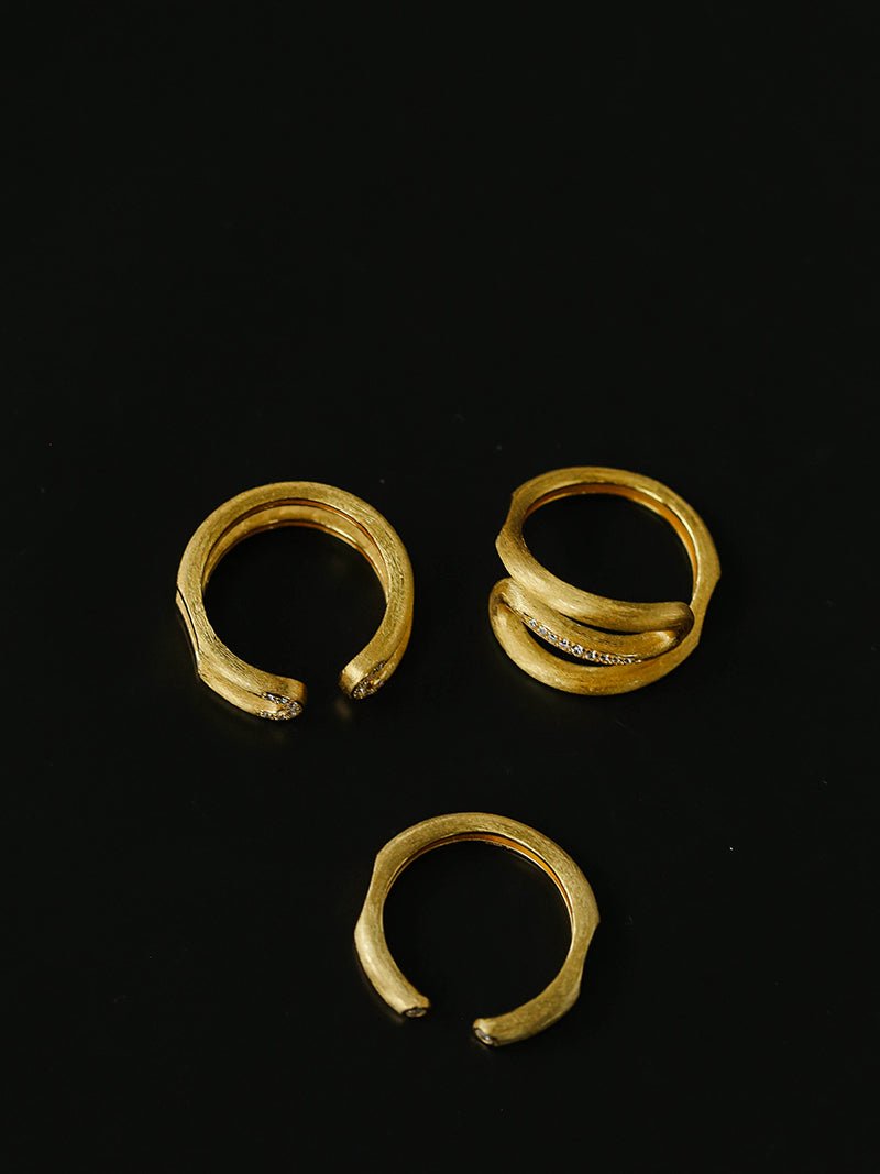 Italian Vintage Brushed Gold Open Ring - floysun