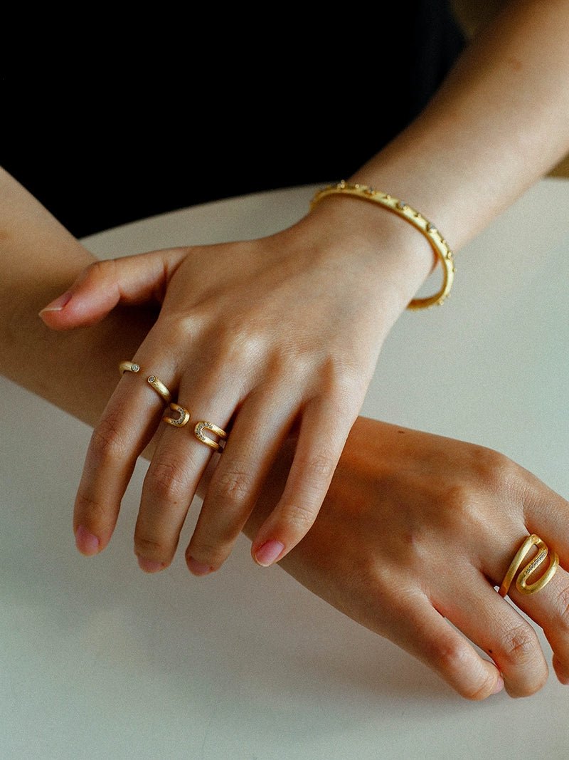 Italian Vintage Brushed Gold Open Ring - floysun