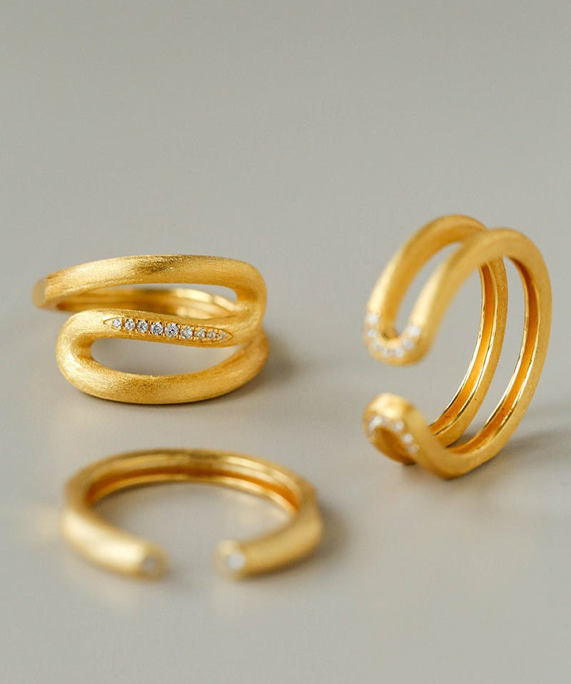 Italian Vintage Brushed Gold Open Ring - floysun