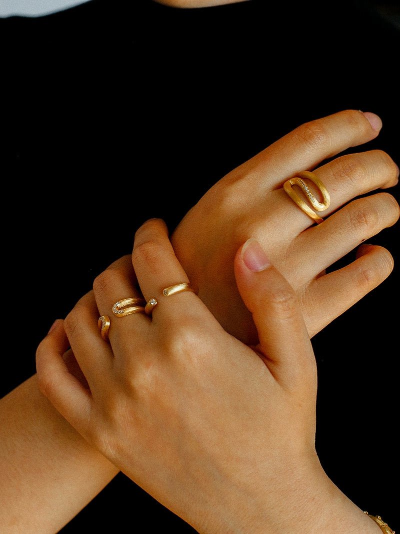 Italian Vintage Brushed Gold Open Ring - floysun