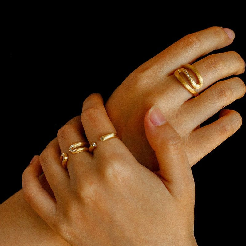 Italian Vintage Brushed Gold Open Ring - floysun