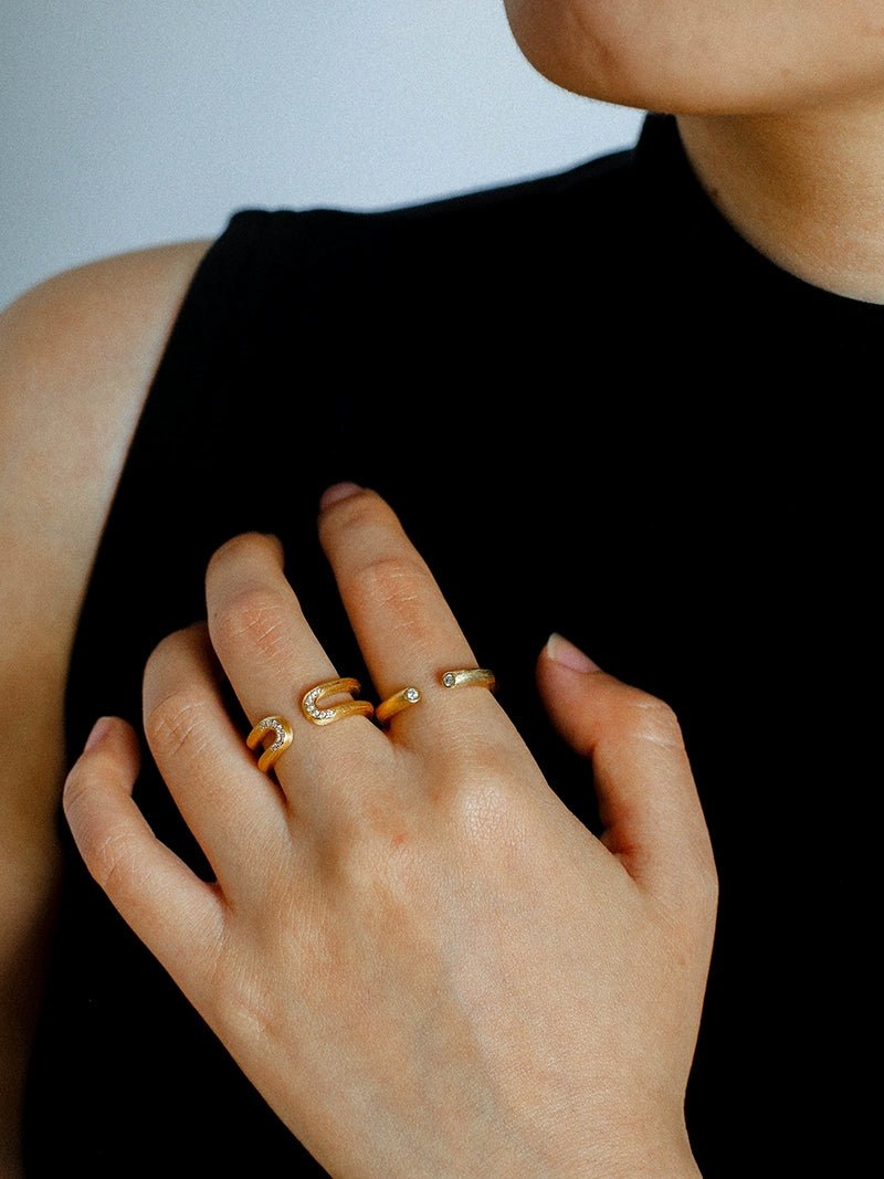 Italian Vintage Brushed Gold Open Ring - floysun