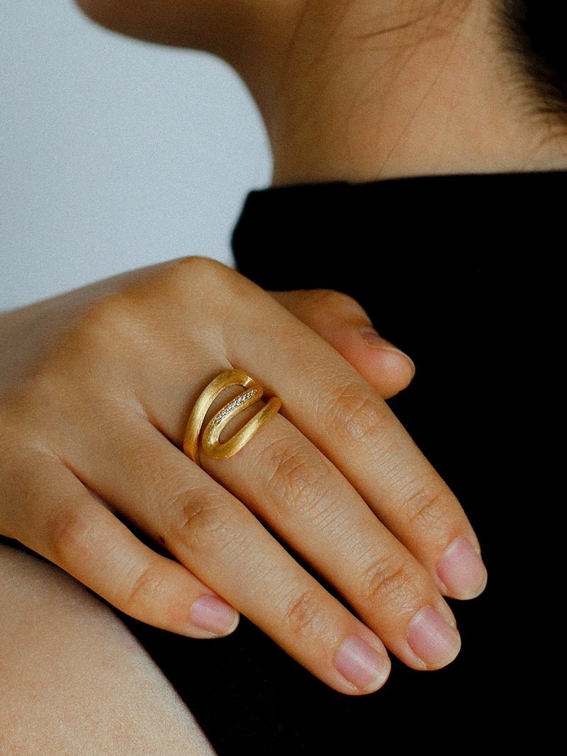 Italian Vintage Brushed Gold Open Ring - floysun