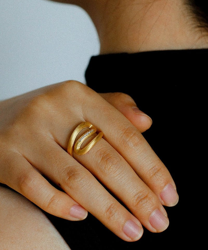 Italian Vintage Brushed Gold Open Ring - floysun