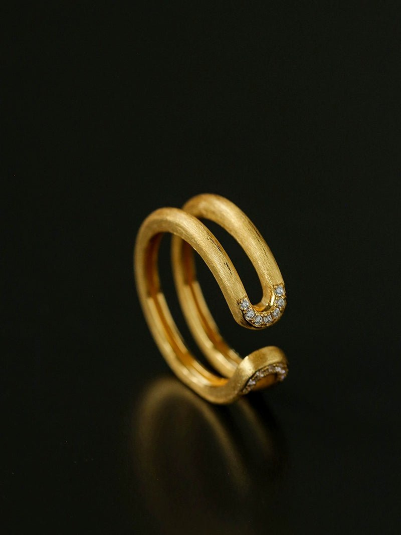 Italian Vintage Brushed Gold Open Ring - floysun