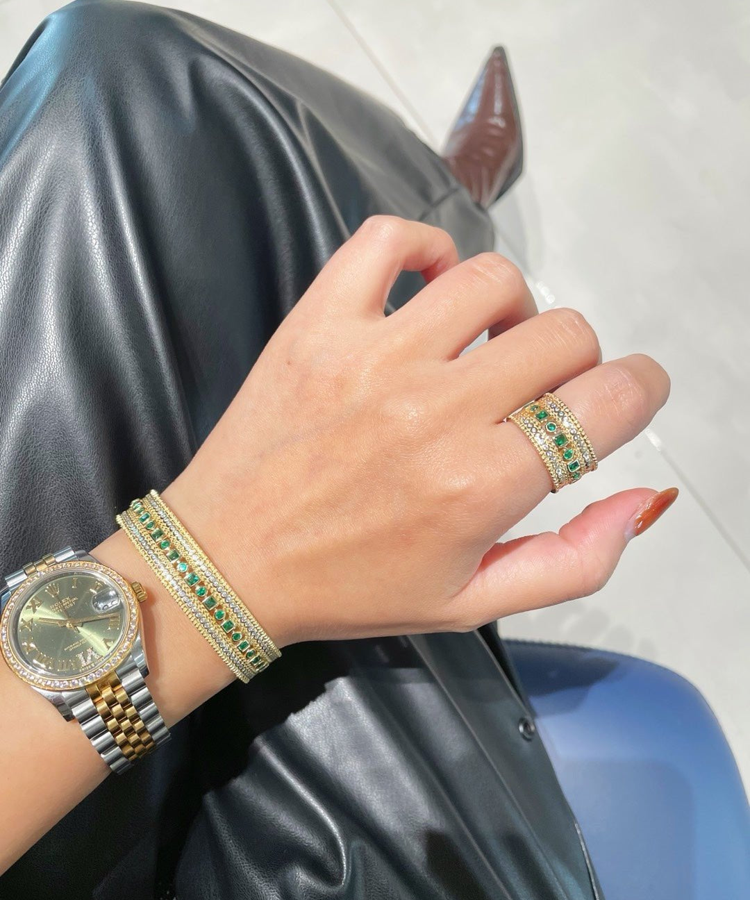 Italian Vintage Emerald Lace Wide Bangle - floysun