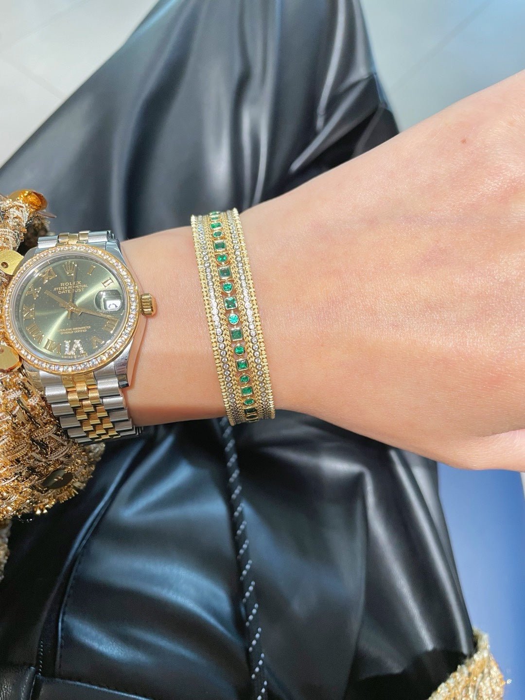 Italian Vintage Emerald Lace Wide Bangle - floysun