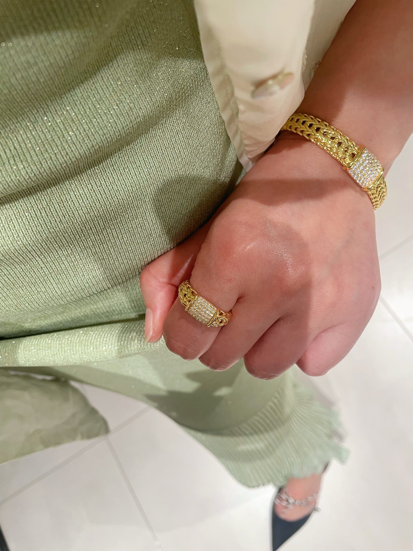 Italian Vintage - Inspired Braided Diamond Cuff Bracelet - floysun