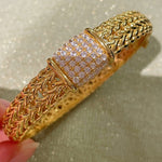 Italian Vintage - Inspired Braided Diamond Cuff Bracelet - floysun